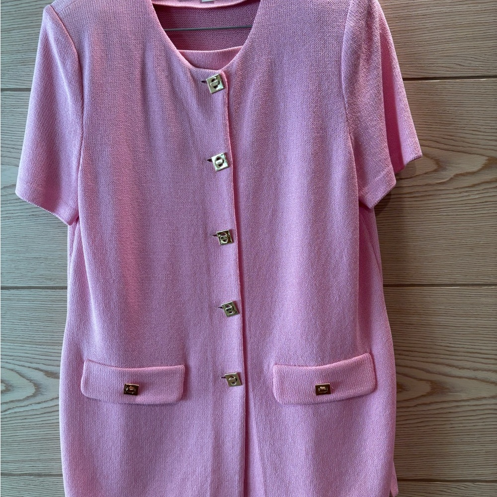 St John Collection by Marie Gray Pink Knit Cardigan and Skirt Set Size 10